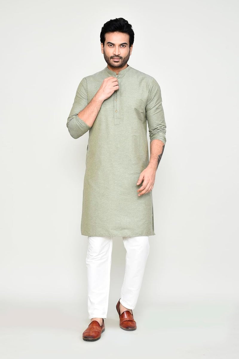 Polyfab Hathkargha Men's Khadi Regular Fit Kurta Pyjama Set - Solid Pattern Ethnic Wear with Mandarin Collar & Full Sleeves - Image 4